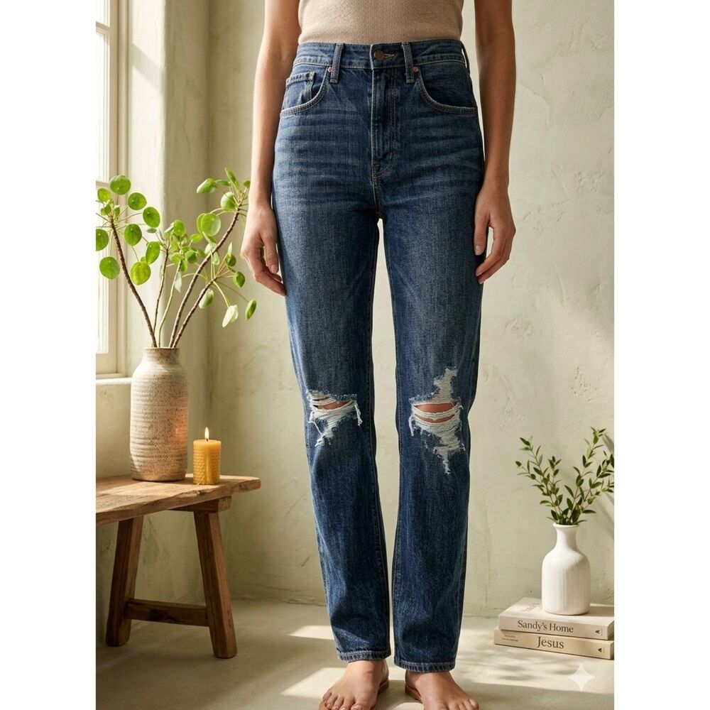 Vintage KanCan Estilo Mom Jeans Womens 5/26 High Rise Distressed Denim